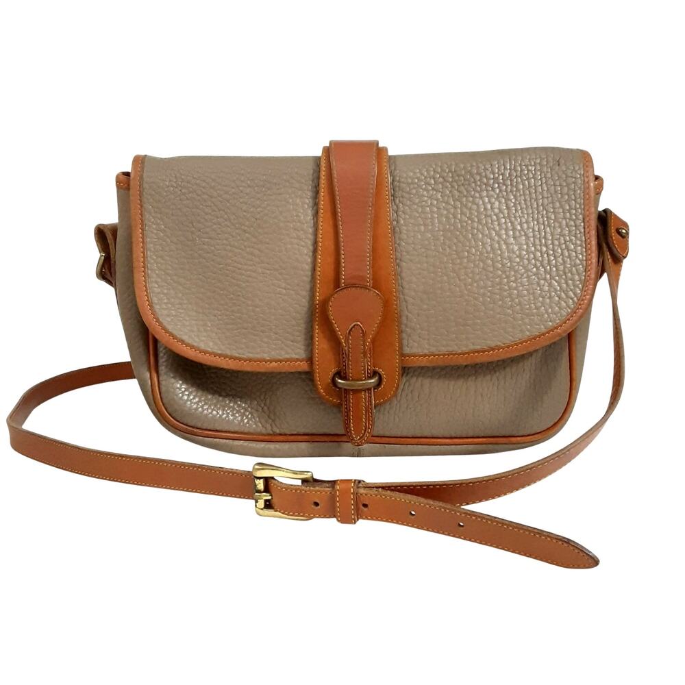 Vintage Dooney & Bourke Saddle Bag AWL All Weather Leather Stone Gray Crossbody